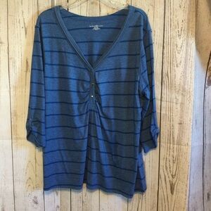 Bobbie Brooks Blue Striped Women's Top Casual Size 2X